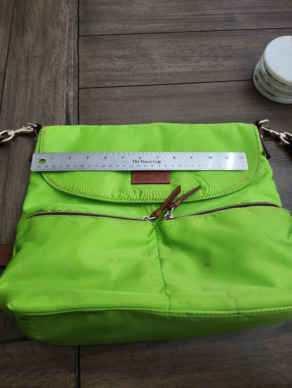 Dooney & Bourke Lime Green Nylon Tote W Leather Zipper Pulls